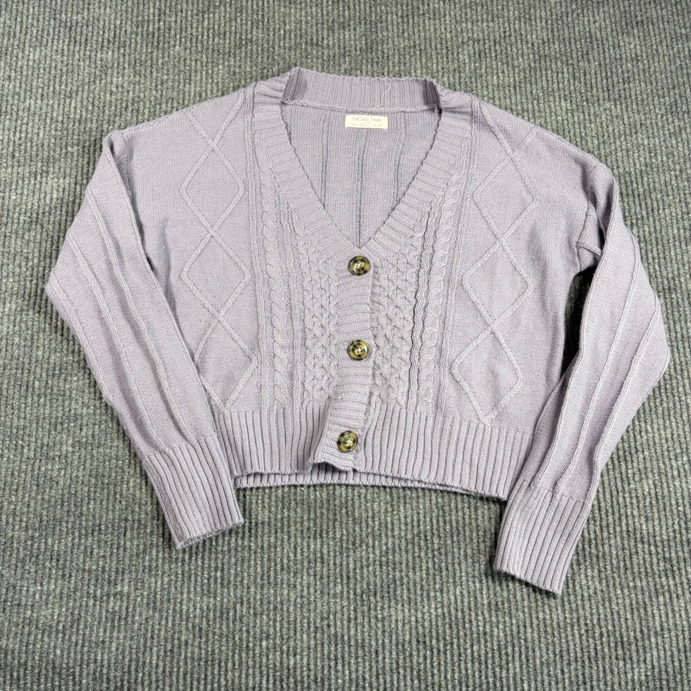 Full Circle Trends Sweater Womens M Lavender Purple Cable Knit Cropped Cardigan